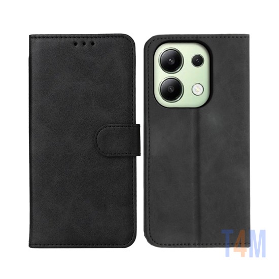 Funda Abatible de Cuero con Bolsillo Interno para Xiaomi Redmi Note 13 4G Negro